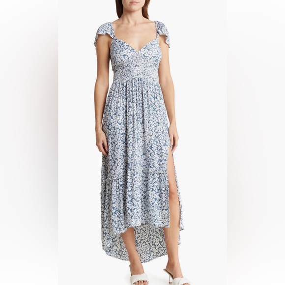 Angie Dresses & Skirts - Angie Floral Flutter Sleeve Blue Maxi Dress. Size Small. Peacock.